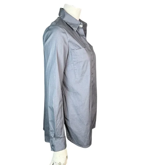 Lafayette 148 Button Up Shirt XS poplin cotton Gray Military Utility Workwear - Picture 6 of 10